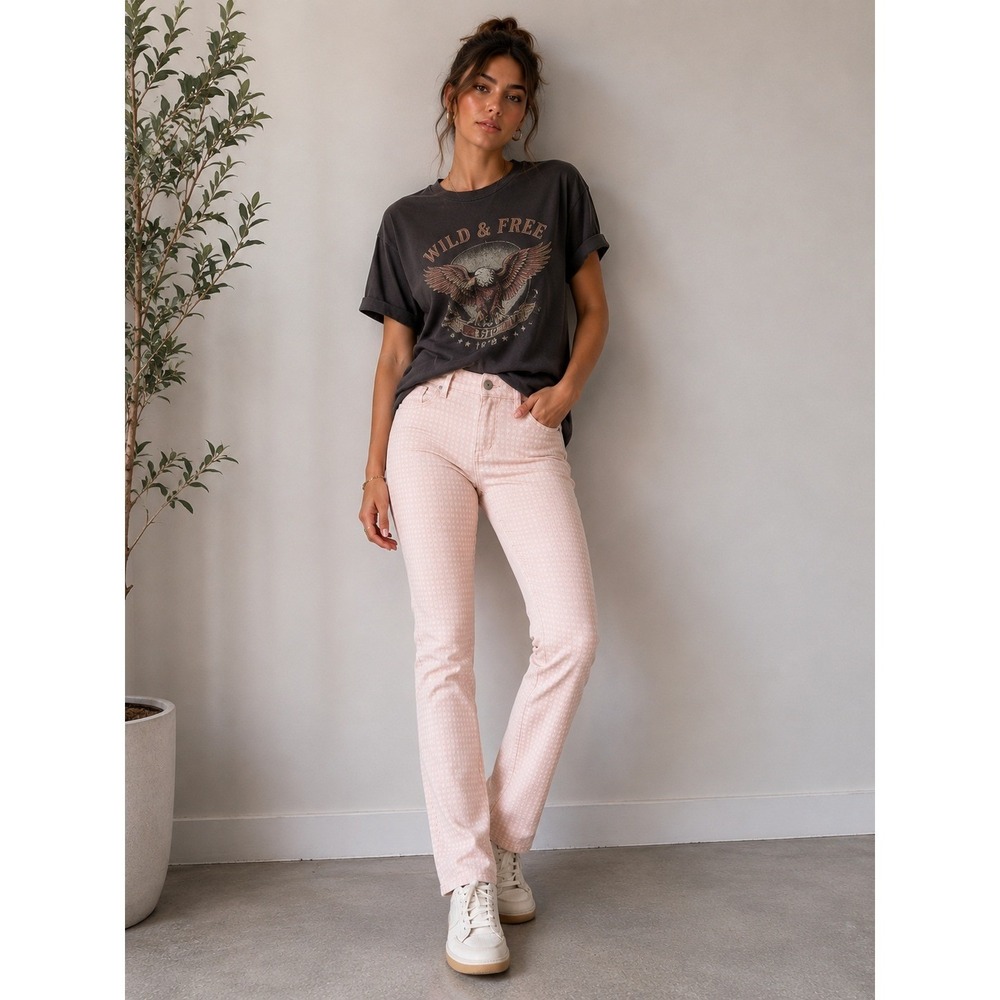 KANCAN Skinny Jeans Gingham Pattern Womens 5 Pink Preppy Premium Denim KC1285